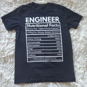 Black Engineer Nutritional Facts Tagless T-Shirt, 27" Long, 18" Chest/Bust Width